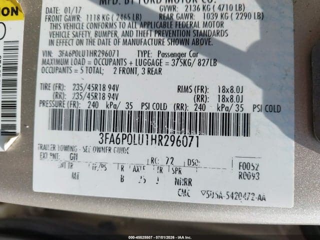 2017 FORD FUSION HYBRID SE 9