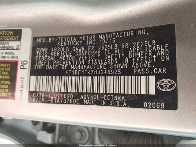 2017 TOYOTA CAMRY LE 9