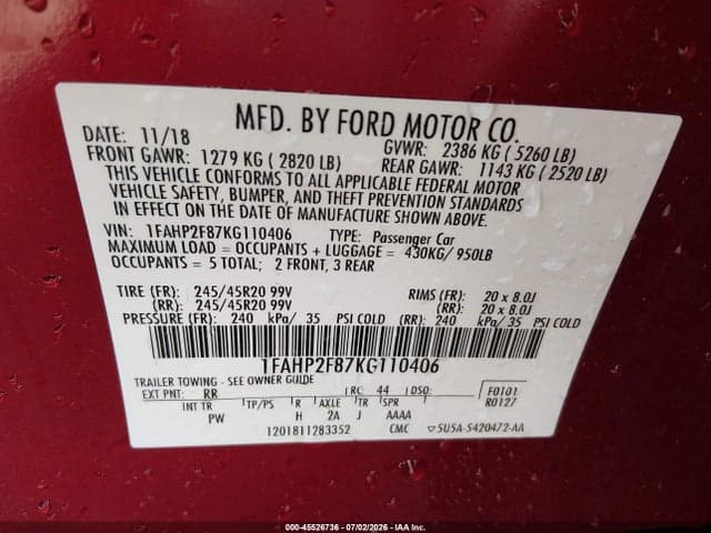 2019 FORD TAURUS LIMITED 9