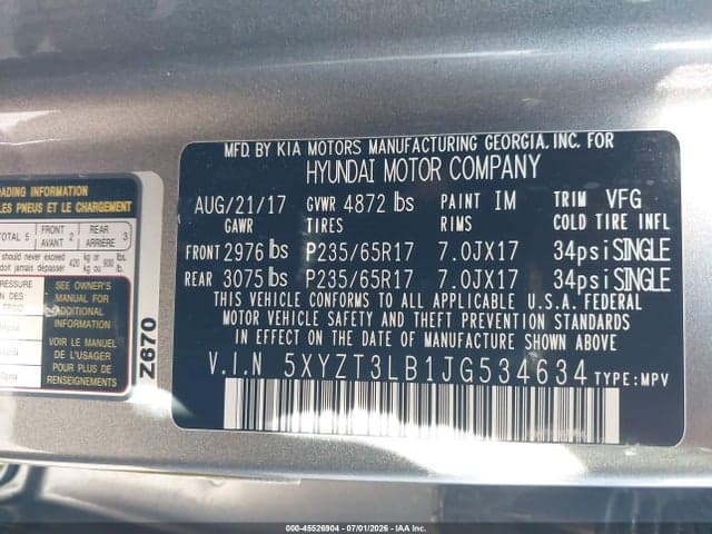 2018 HYUNDAI SANTA FE SPORT 2.4L 9