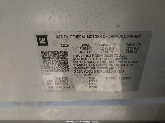 2020 CHEVROLET EQUINOX AWD LT 1.5L TURBO 9