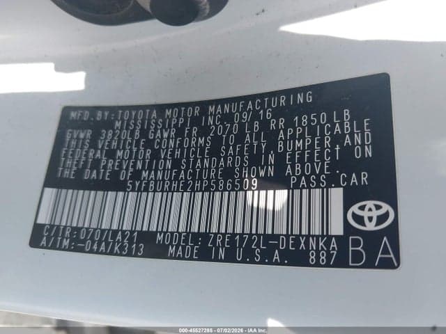 2017 TOYOTA COROLLA XLE 9