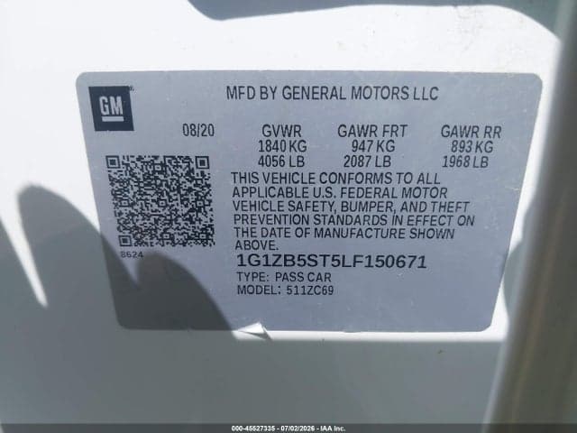 2020 CHEVROLET MALIBU FWD LS 9