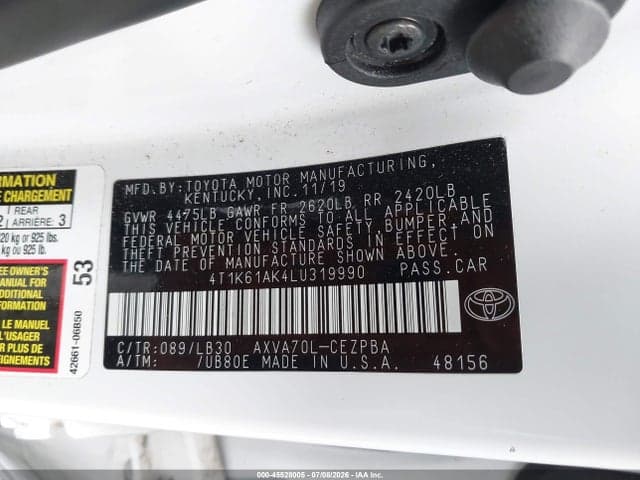 2020 TOYOTA CAMRY XSE 9