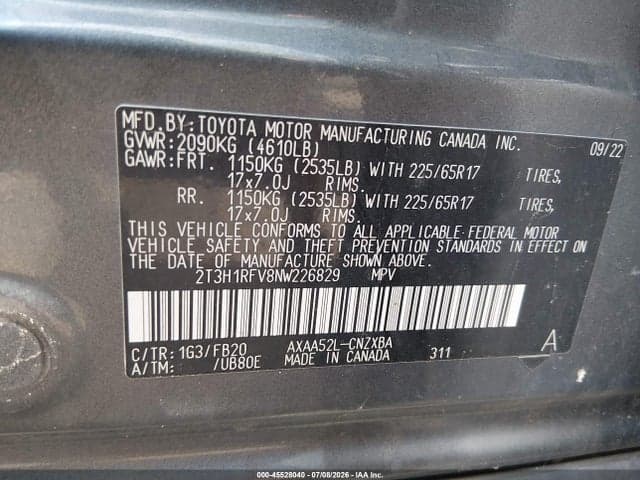 2022 TOYOTA RAV4 LE 9