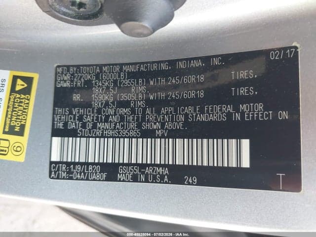 2017 TOYOTA HIGHLANDER XLE 9