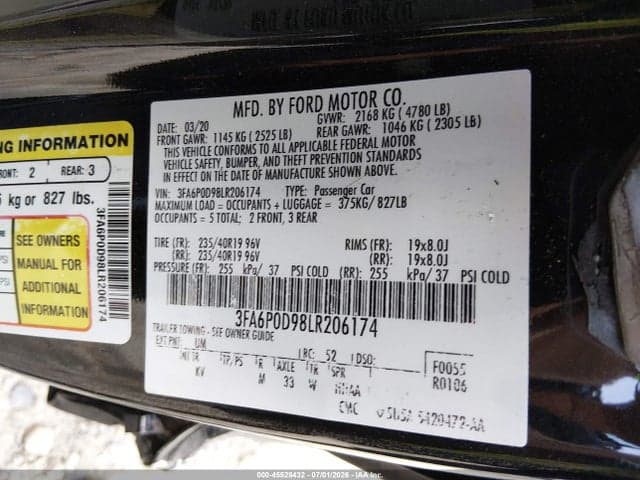 2020 FORD FUSION TITANIUM 9