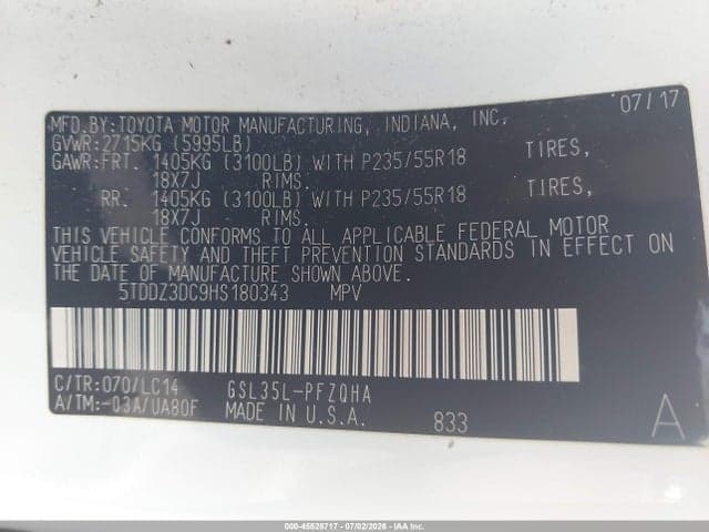 2017 TOYOTA SIENNA XLE PREMIUM 7 PASSENGER 9