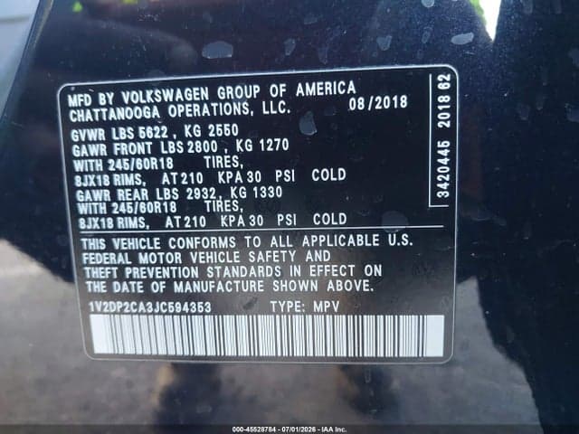 2018 VOLKSWAGEN ATLAS 2.0T SE/2.0T SE W/TECHNOLOGY 9