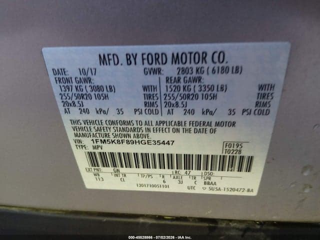 2017 FORD EXPLORER LIMITED 9