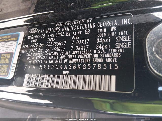 2019 KIA SORENTO 2.4L L 9