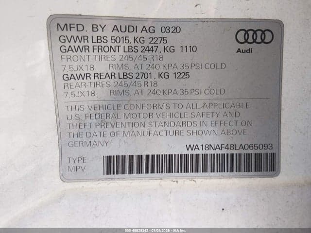 2020 AUDI A4 ALLROAD PREMIUM PLUS 45 TFSI QUATTRO S TRONIC 9