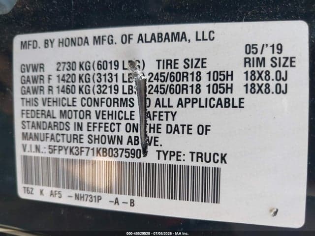 2019 HONDA RIDGELINE RTL-E 9