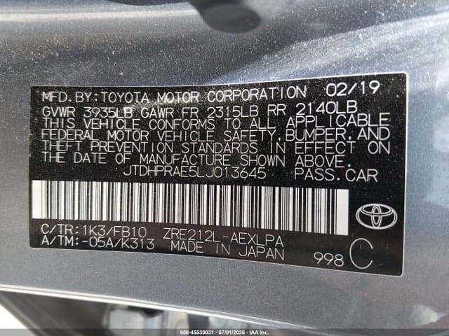 2020 TOYOTA COROLLA LE 9