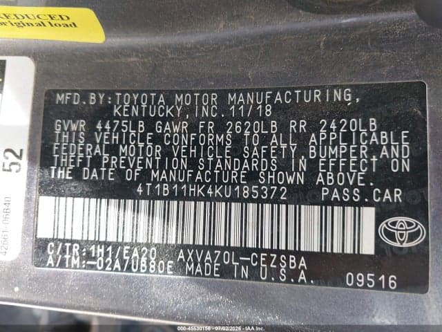 2019 TOYOTA CAMRY SE 9