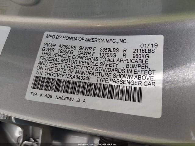 2019 HONDA ACCORD LX 9