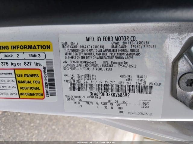 2019 FORD FUSION SE 9