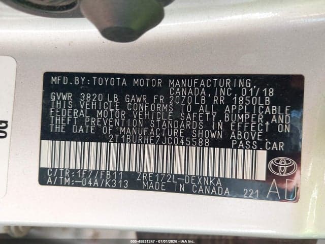 2018 TOYOTA COROLLA LE 9