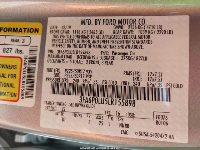2020 FORD FUSION HYBRID SE 9