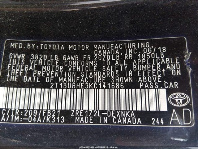 2019 TOYOTA COROLLA LE 9