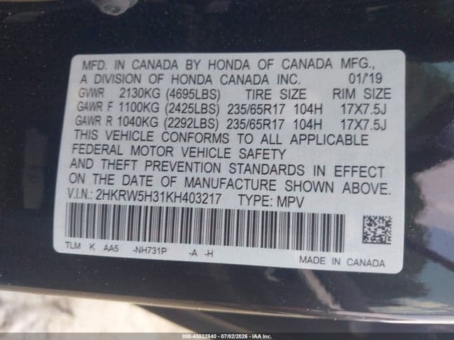 2019 HONDA CR-V LX 9