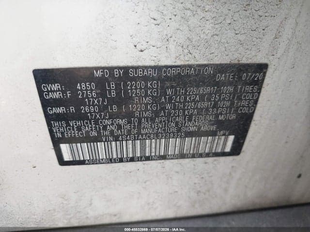 2020 SUBARU OUTBACK 9