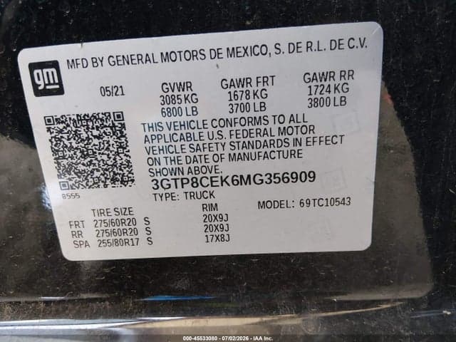 2021 GMC SIERRA 1500 2WD SHORT BOX ELEVATION 9