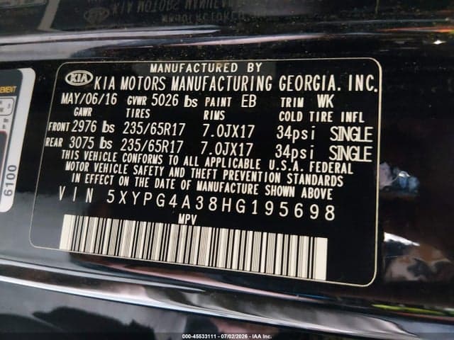 2017 KIA SORENTO 2.4L LX 9