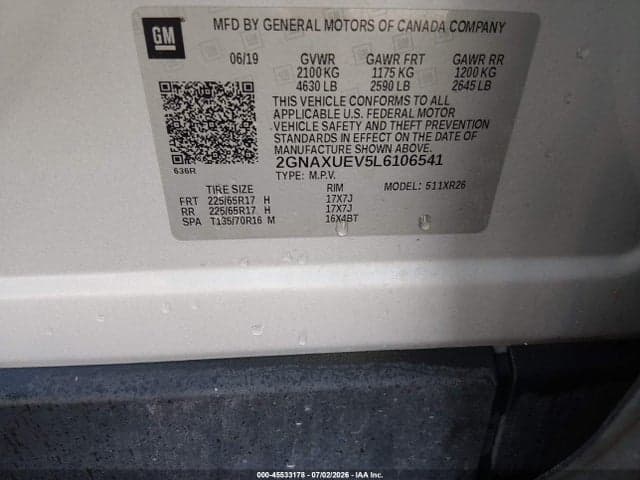2020 CHEVROLET EQUINOX AWD LT 1.5L TURBO 9
