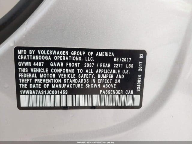 2018 VOLKSWAGEN PASSAT 2.0T SE 9