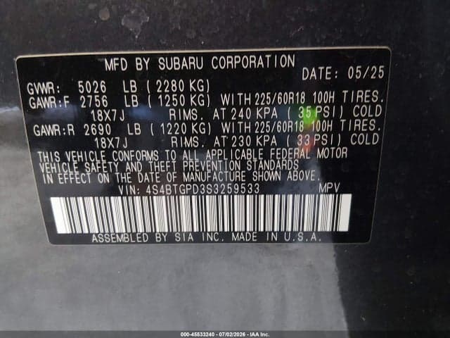 2025 SUBARU OUTBACK TOURING XT 10