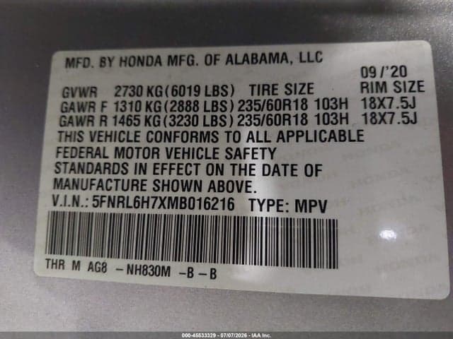 2021 HONDA ODYSSEY EX-L 9
