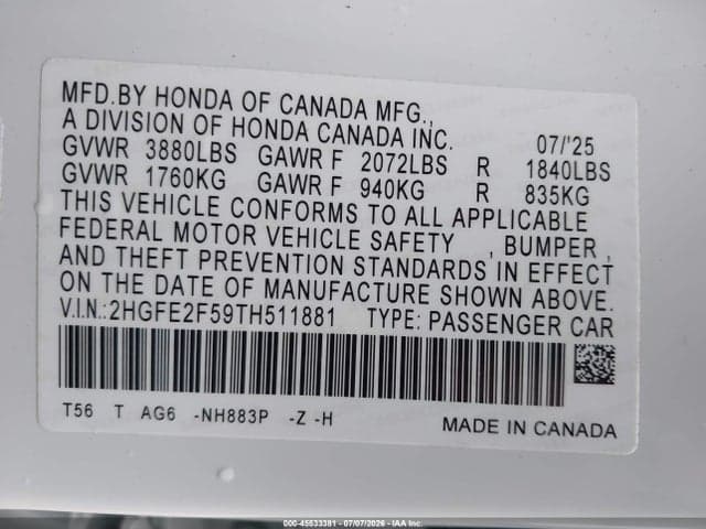 2026 HONDA CIVIC SPORT 9