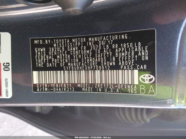 2017 TOYOTA COROLLA LE 9