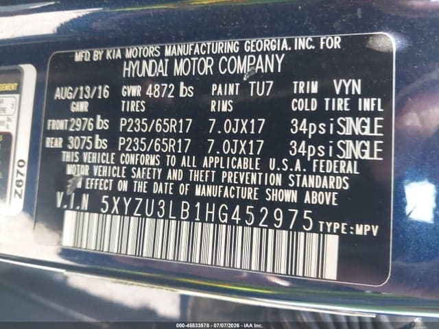 2017 HYUNDAI SANTA FE SPORT 2.4L 9