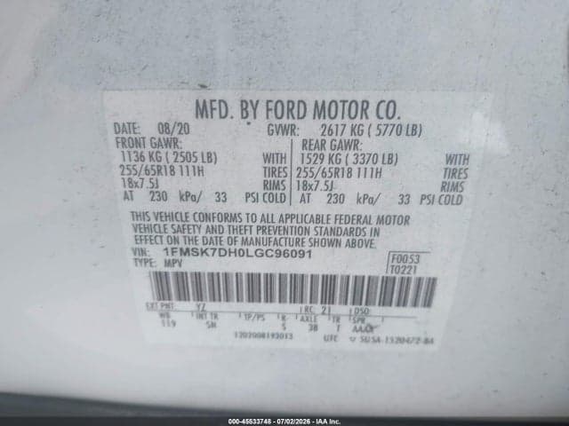 2020 FORD EXPLORER XLT 9