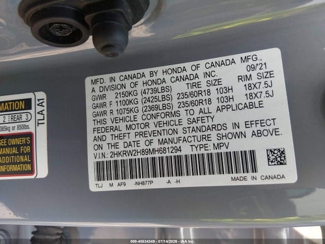 2021 HONDA CR-V AWD EX-L 9
