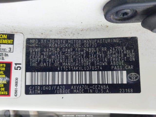 2020 TOYOTA CAMRY LE 9