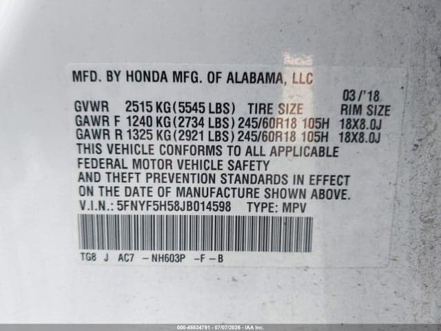2018 HONDA PILOT EX-L 9