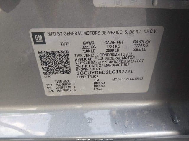 2020 CHEVROLET SILVERADO 1500 4WD SHORT BED LT 9