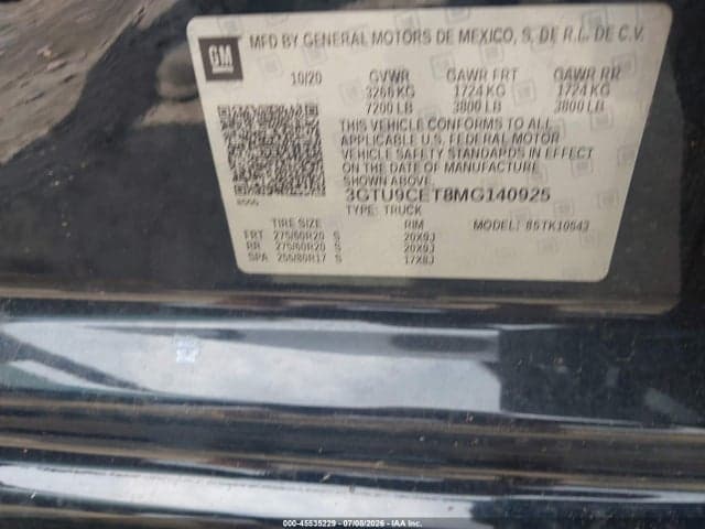 2021 GMC SIERRA 1500 4WD SHORT BOX ELEVATION 9