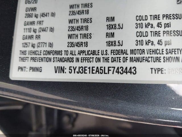 2020 TESLA MODEL 3 STANDARD RANGE PLUS REAR-WHEEL DRIVE/STANDARD RANGE REAR-WHEEL DRIVE 9