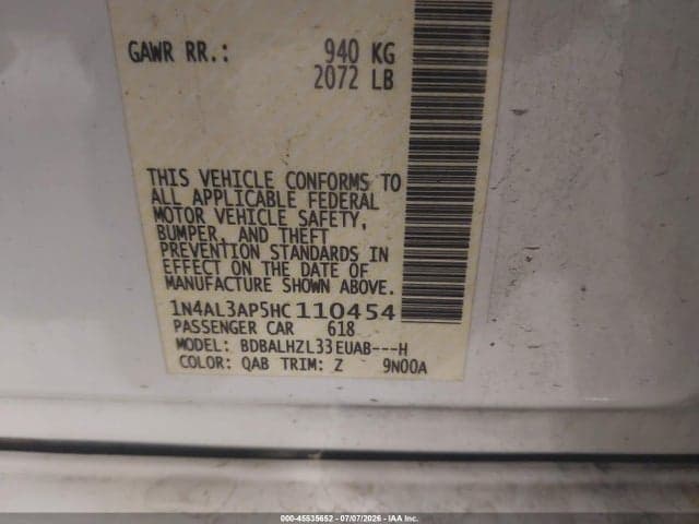 2017 NISSAN ALTIMA 2.5 SR 9