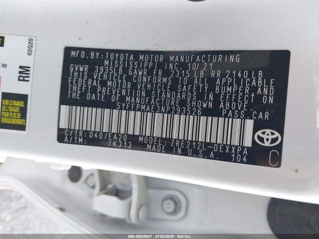 2022 TOYOTA COROLLA XLE 9