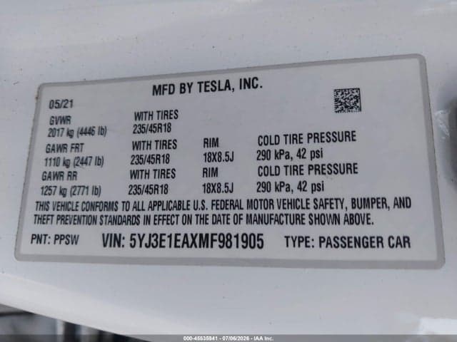 2021 TESLA MODEL 3 STANDARD RANGE PLUS REAR-WHEEL DRIVE 9