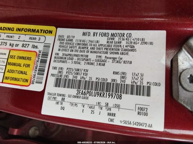 2019 FORD FUSION HYBRID SE 9