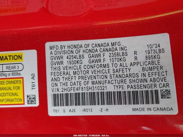 2025 HONDA CIVIC HYBRID SPORT/SPORT TOURING 9