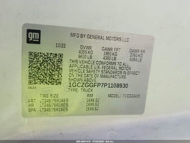 2023 CHEVROLET EXPRESS CARGO RWD 3500 REGULAR WHEELBASE WT 9