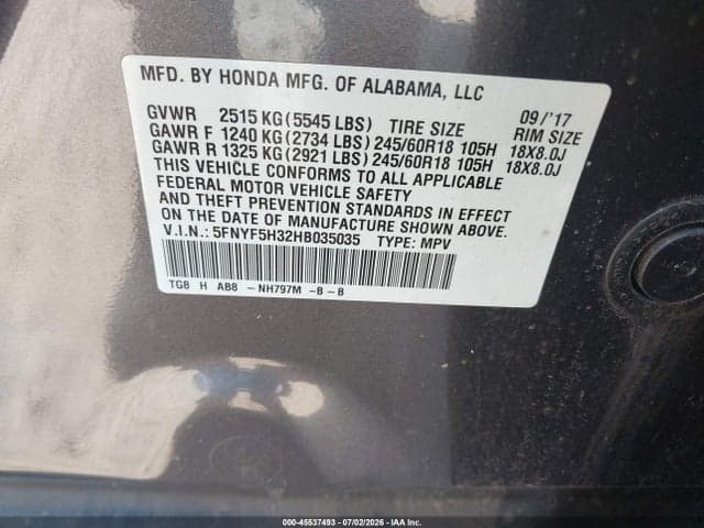 2017 HONDA PILOT EX 9
