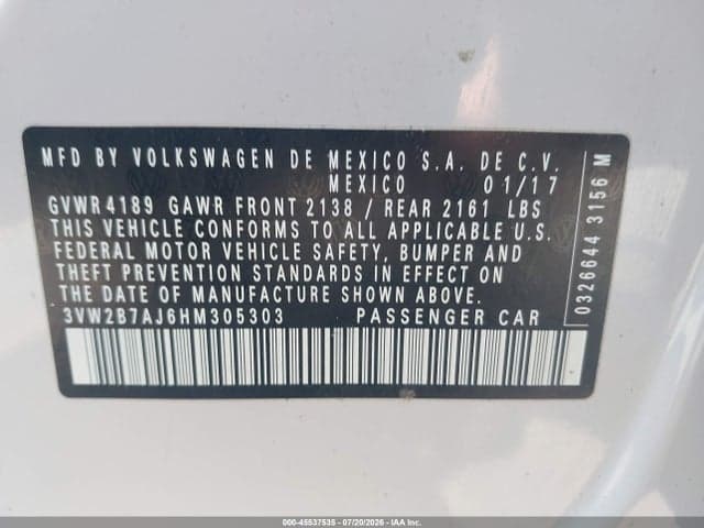 2017 VOLKSWAGEN JETTA 1.4T S 9